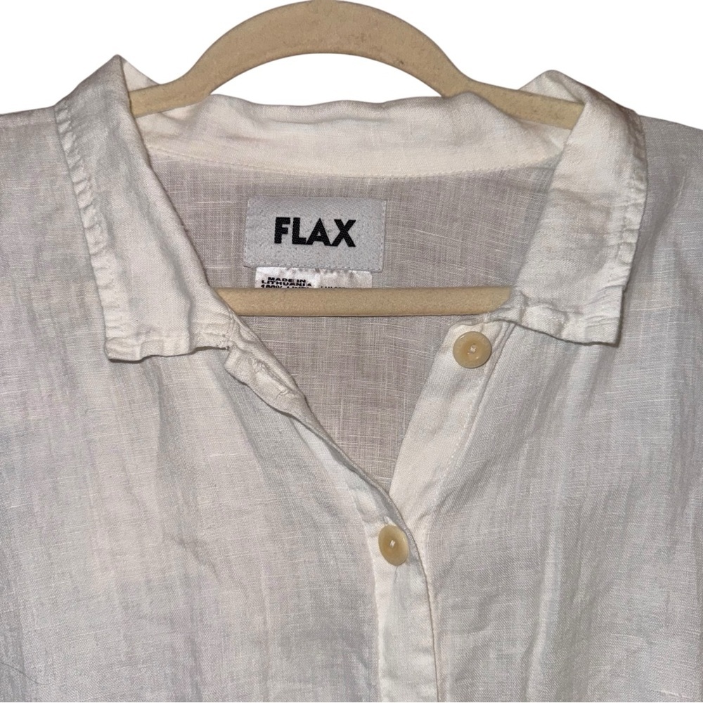 FLAX By Jeanne Engelhart Button Down White Linen Shirt Top Size Large - Picture 3 of 11